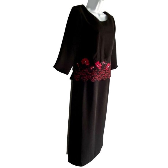 Clues Collection Black Dress Red Floral Waist Size 4P - Picture 5 of 9